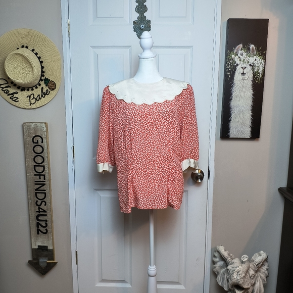 nalani Tops - Vintage Nilani  Blouse Red Floral Preppy Elegant Cottagecore Blouse Size 13/14
